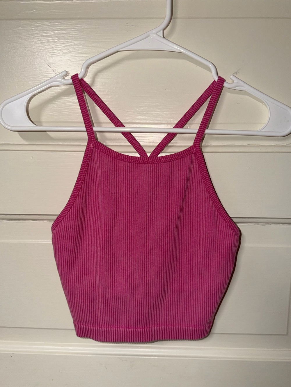 Ribbed Pink Cropped Athletic Tank Top with build in bra - Size Small